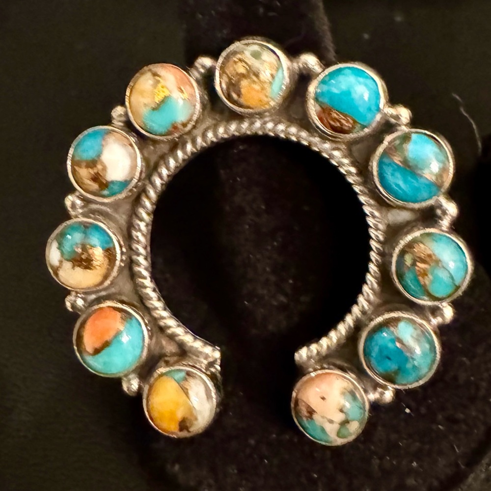 Spiny oyster Turquoise‎ and sterling Silver Women's Jewelry statement Ring